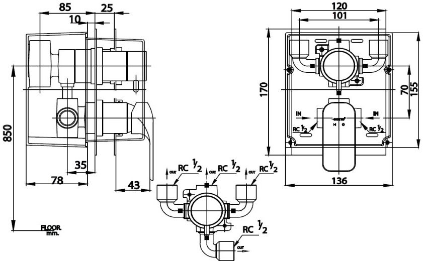 Bản vẽ kích thước van điều chỉnh ct 2245 a Cotto nóng lạnh 