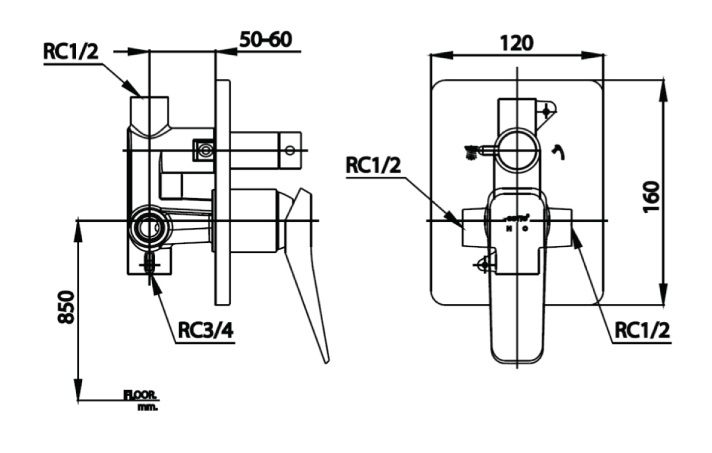 Bản vẽ kích thước van điều chỉnh âm tường ct 2304a bn2
