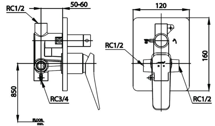 Bản vẽ kích thước van điều chỉnh âm tường ct 2304 a gr2 