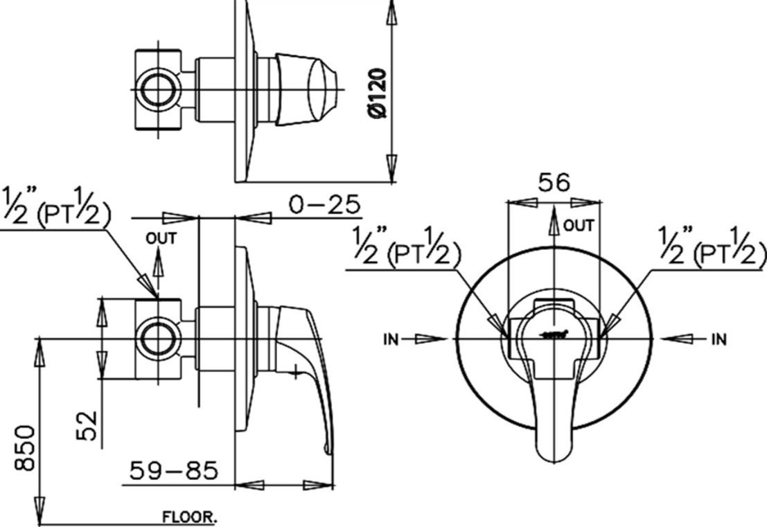 van điều chỉnh âm tường CT 599A Cotto lạnh 