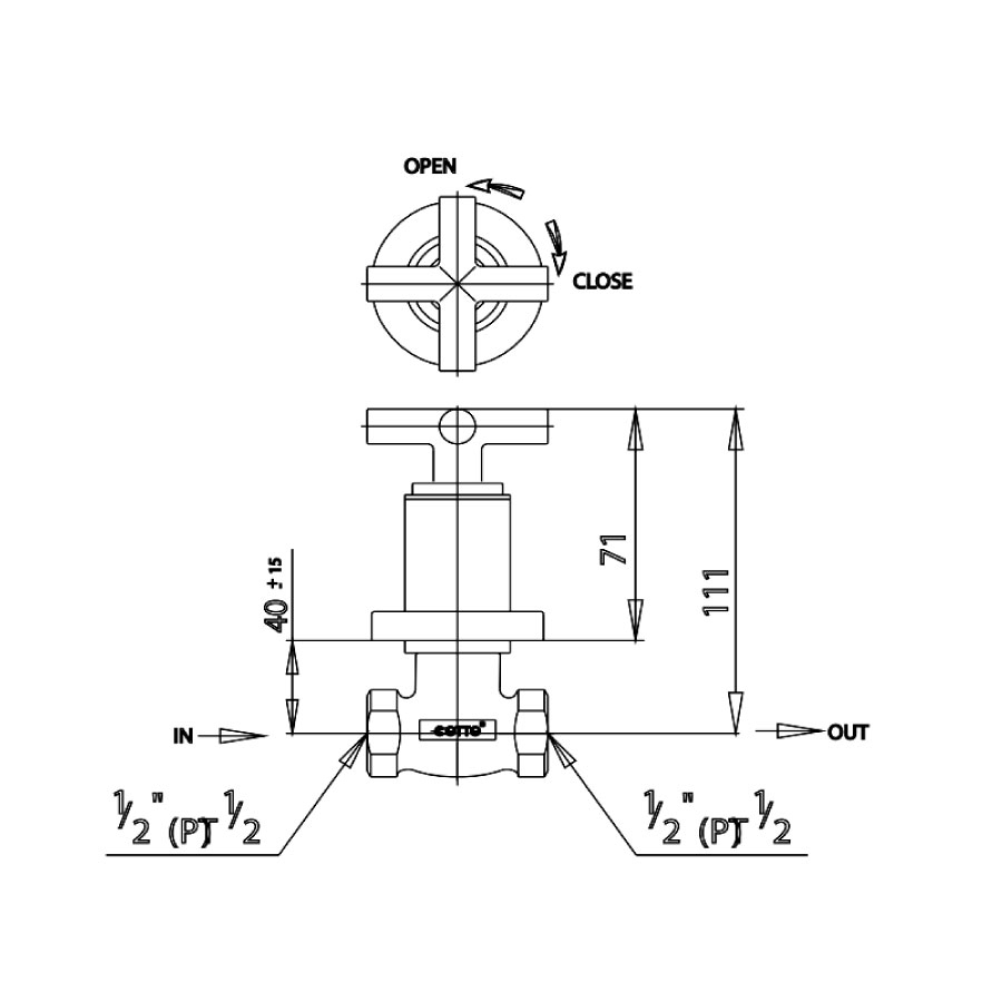 Bản vẽ kích thước van khóa âm tường Cotto CT107C16 