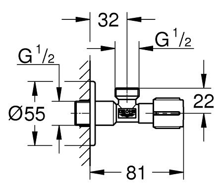 Bản vẽ kích thước van khóa góc 1 đường nước 22041000 Grohe