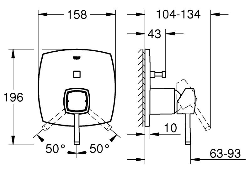 Bản vẽ kích thước van trộn Grandera 24068IG0 Grohe
