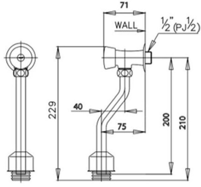 Bản vẽ kích thước van xả bồn tiểu nam ct 472 sl hm cotto