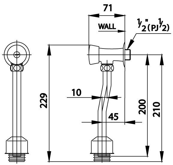Bản vẽ kích thước van xả nhấn bệ tiểu nam ct 472 sshm COTTO 