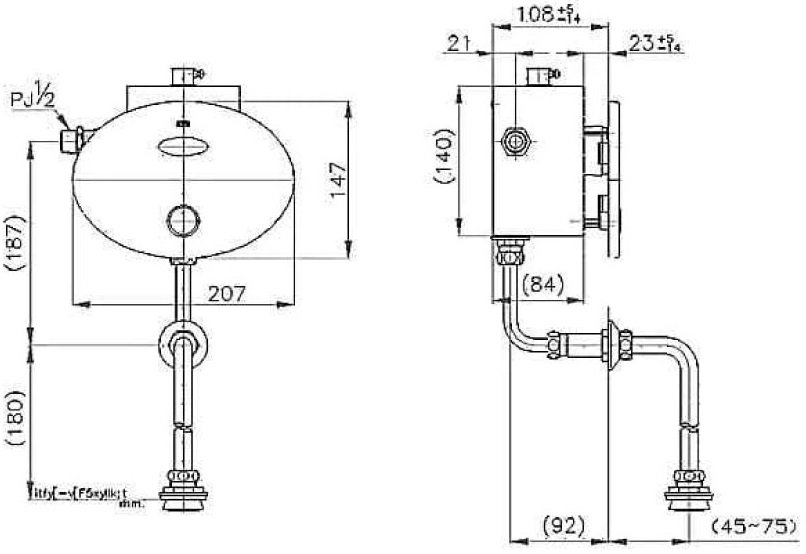 Bản vẽ kích thước van xả tiểu cảm ứng dùng pin ct 484 