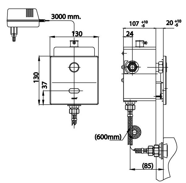 Bản vẽ kích thước van xả tiểu cảm ứng ct 488 acnl  âm tường