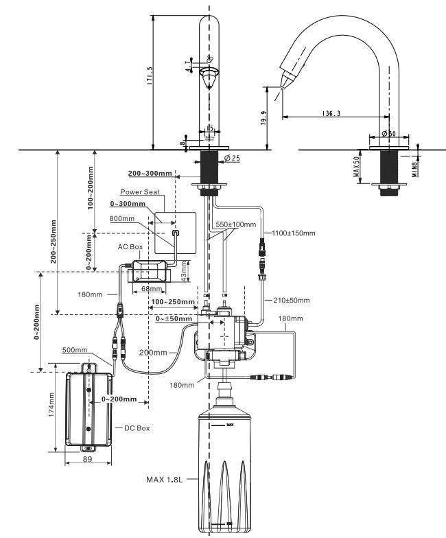 Bản vẽ kích thước vòi cảm ứng American WF8102