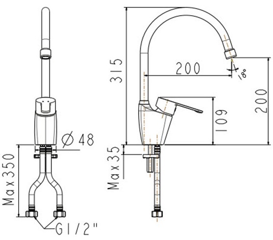 Bản vẽ vòi rửa bát American Standard WF5623