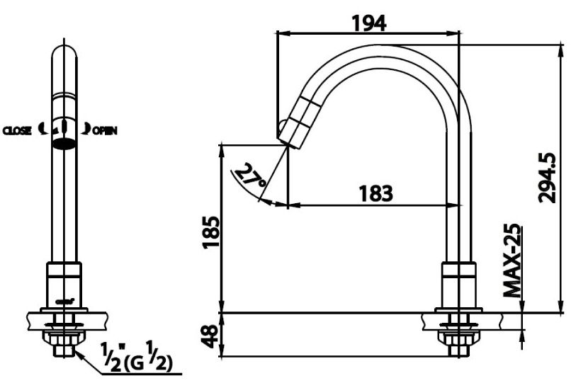 Bản vẽ kích thước vòi rửa chén lạnh COTTO ct 1063