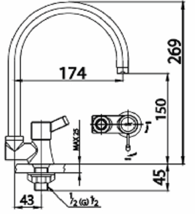 Bản vẽ kích thước vòi rửa chén lạnh cotto CT 1094C33 HM