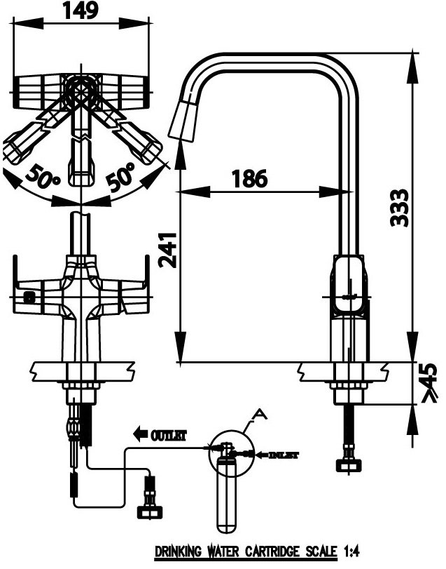 Bản vẽ vòi rửa chén nóng lạnh COTTO ct 1109 a