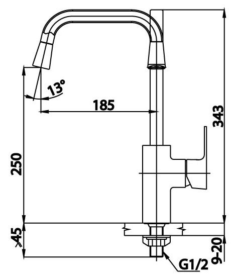 Bản vẽ vòi bếp nóng lạnh COTTO ct  1183a  