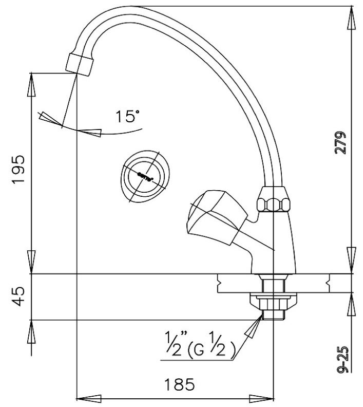 Bản vẽ kích thước vòi bếp lạnh gắn chậu Cotto ct 186c11 hm 