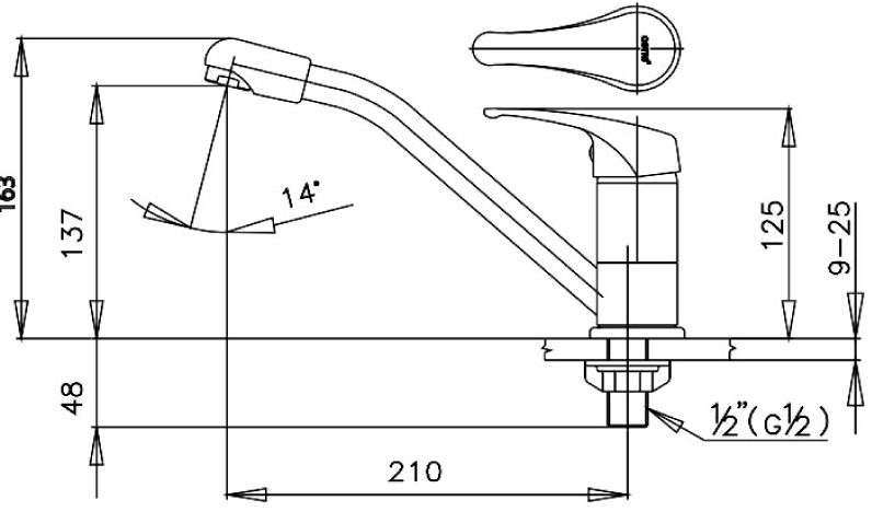 Bản vẽ kích thước vòi bếp nóng lạnh cotto ct 188d