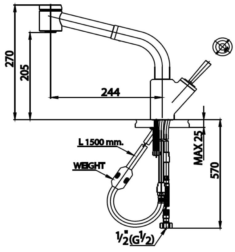Bản vẽ kích thước vòi bếp nóng lạnh cotto ct 2078j  