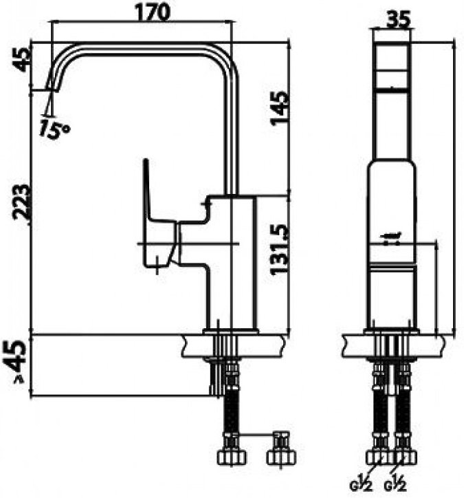 Bản vẽ kích thước vòi rửa chén Cotto CT2192 A