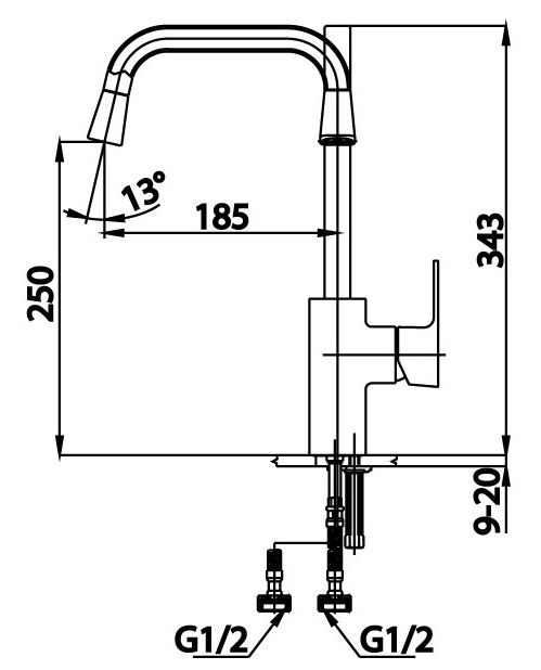 Bản vẽ kích thước vòi bếp nóng lạnh cotto ct 2203a  