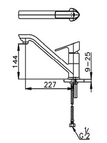 Bản vẽ kĩ thuật vòi bếp rửa chén bát CT 526A Cotto