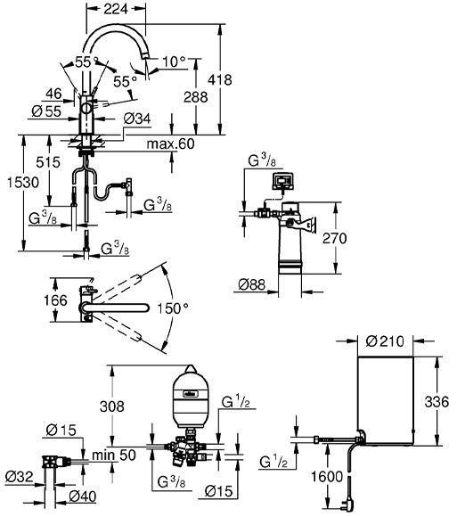 Bản vẽ kỹ thuật vòi rửa bát Red Duo 30058001 Grohe