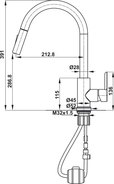 Bản vẽ kích thước vòi rửa bát 577.55.230 Hafele 