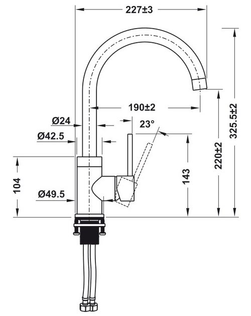 Bản vẽ kích thước vòi rửa bát Hafele 577.56.300 màu đen