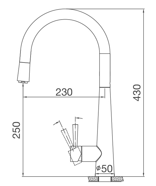 Bản vẽ vòi bếp rút dây K095-SS Malloca nóng lạnh