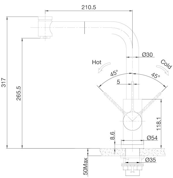Bản vẽ vòi rửa chén Malloca K066 PO rút dây