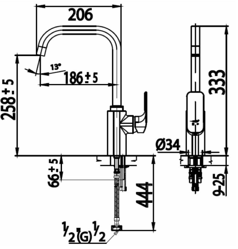 Bản vẽ kĩ thuật vòi bếp nóng lạnh CT 2150A COTTO
