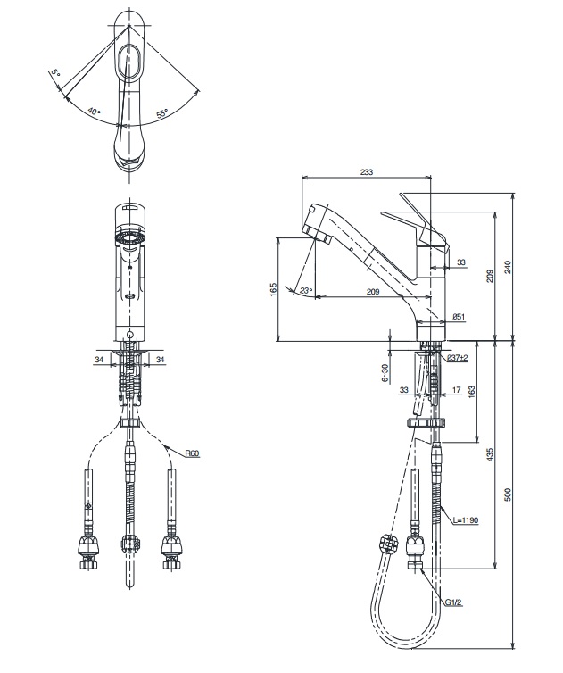 Bản vẽ kỹ thuật vòi rửa bát TOTO TKGG32EBR