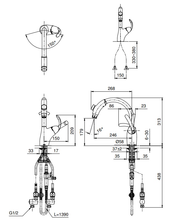 Bản vẽ kỹ thuật vòi rửa bát TOTO TKN34PBTN