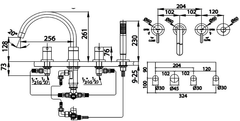 Bản vẽ sen xả bồn tắm Cotto ct 337 ys45  cho bồn xây bệ