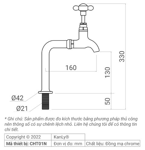 Bản vẽ kích thước vòi lavabo Kanly CHT01N