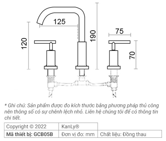 Bản vẽ kích thước vòi lavabo Kanly GCB05B màu đen