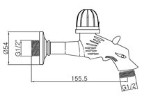 Bản vẽ kích thước vòi nước lạnh Kanly GCT02R gắn tường