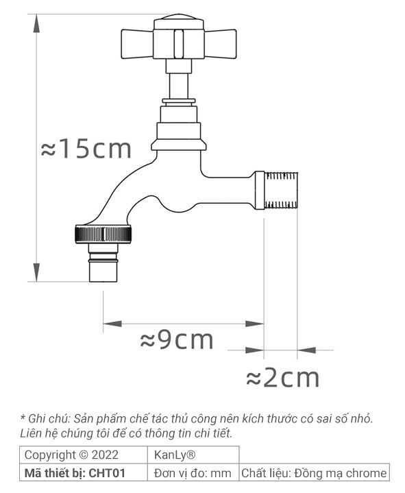 Bản vẽ vòi lạnh gắn tường CHT01