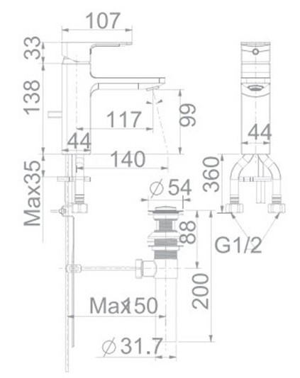Bản vẽ kỹ thuật vòi chậu lavabo American WF1301CS