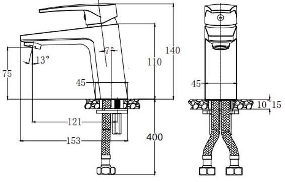 Bản vẽ vòi chậu lavabo B 390 CP Caesar