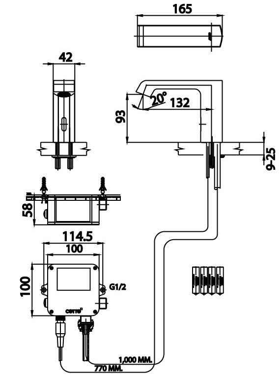 Bản vẽ kỹ thuật vòi chậu cảm ứng ct 4901 dc Cotto 220V