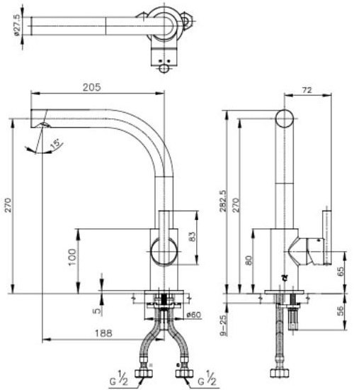 Bản vẽ kích thước vòi thân cao cotto cpf 200ay gr2 cotto màu đen