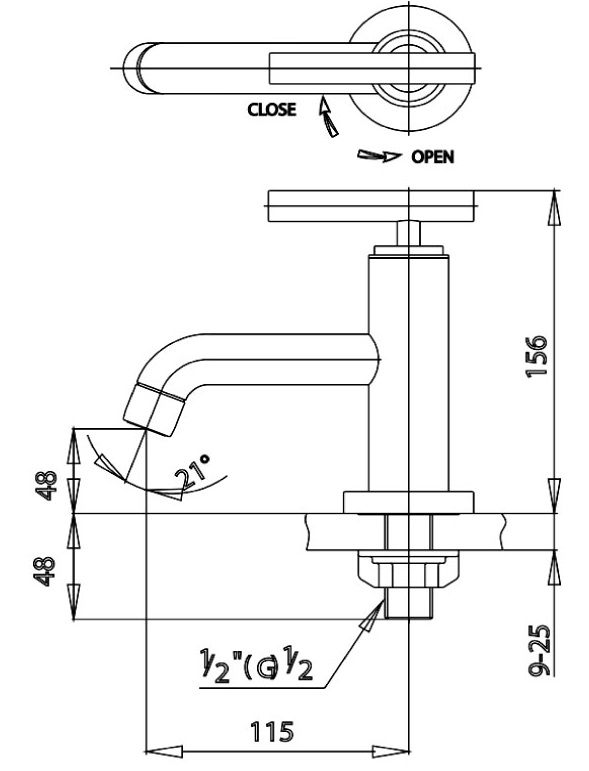 Bản vẽ kích thước vòi lạnh lavabo COTTO ct 104C20 hm