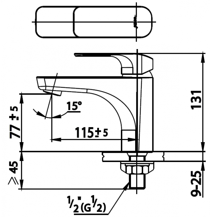 Bản vẽ kích thước vòi lạnh lavabo COTTO CT 1132A 
