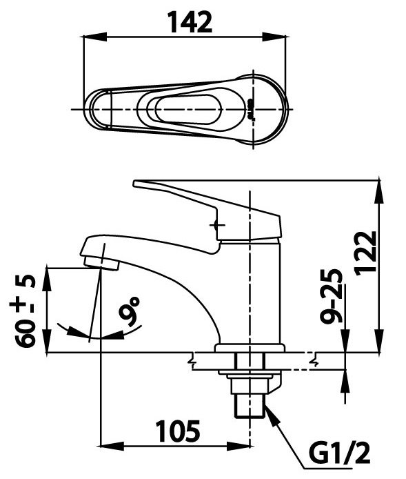 Bản vẽ kích thước vòi chậu lavabo nước lạnh  CT 1163A HM cotto 