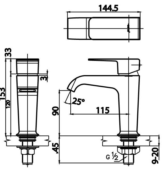 Bản vẽ kích thước vòi chậu nước lạnh COTTO ct 1170 a