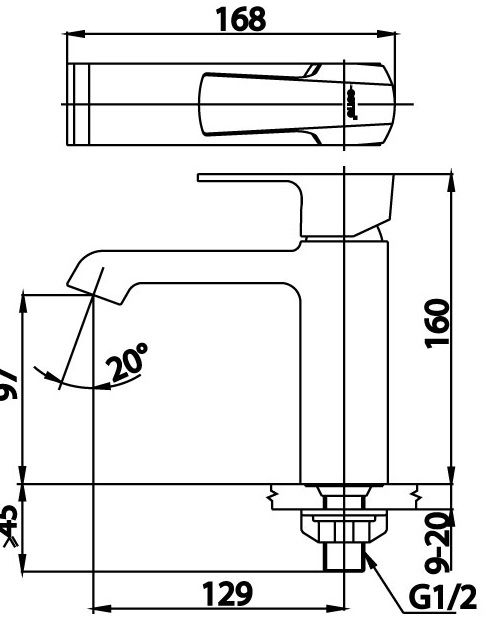 Bản vẽ kích thước vòi lavabo cotto lạnh ct 1180 a