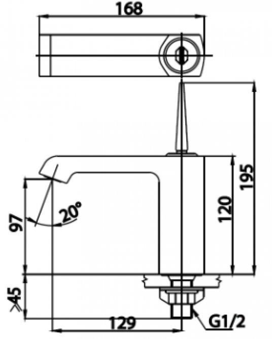 Bản vẽ kích thước vòi lạnh chậu rửa mặt cotto ct 1181 j rg  lạnh màu đồng