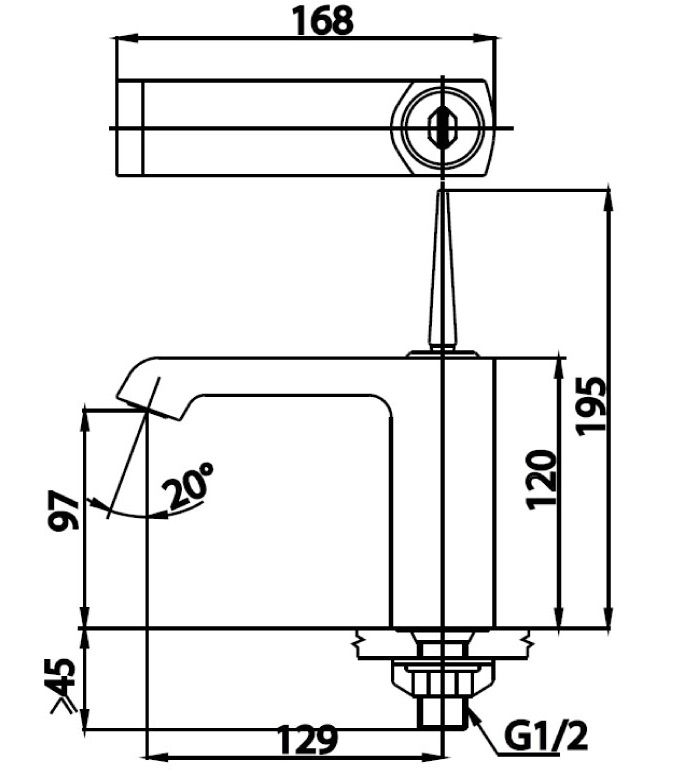 Bản vẽ kích thước vòi lạnh lavabo COTTO CT 1181J 