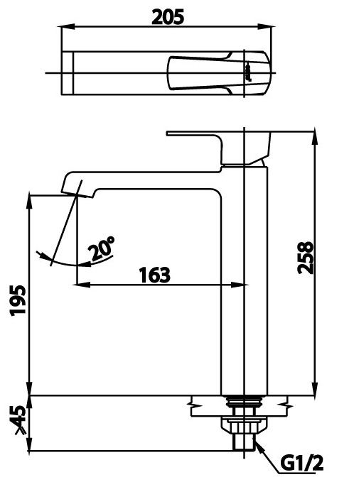 Bản vẽ kích thước vòi chậu rửa mặt CT 1182 AY Cotto