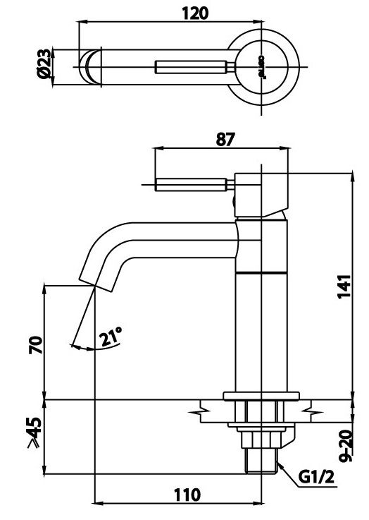 Bản vẽ kích thước vòi chậu Cotto lạnh CT 1198A1N HM 