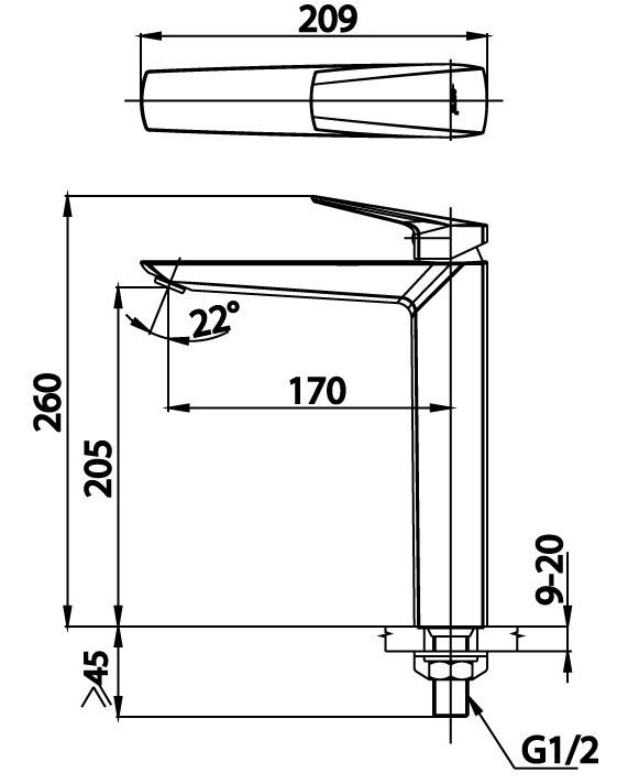 Bản vẽ kích thước vòi lavabo ct 1236 ay Cotto